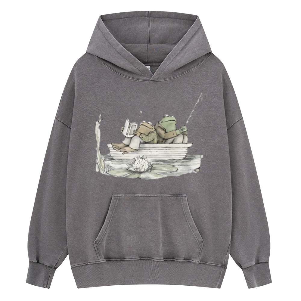 Pagewings Frog Reading Unisex Washed Hoodie