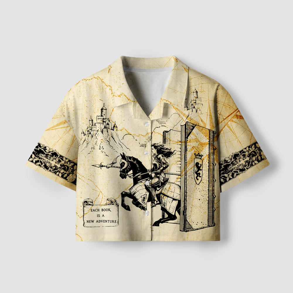 Pagewings Each Book Is A New Adventure Camp Collar Women's Camp Shirt