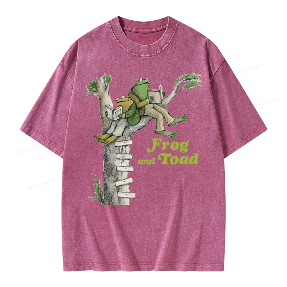 Pagewings Frog and Toad Old Book Unisex Washed T-shirt
