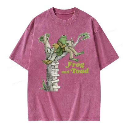 Pagewings Frog and Toad Old Book Unisex Washed T-shirt