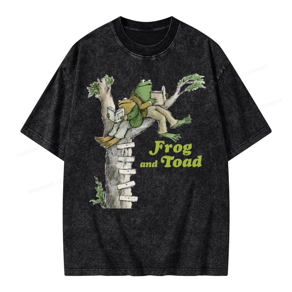 Pagewings Frog and Toad Old Book Unisex Washed T-shirt