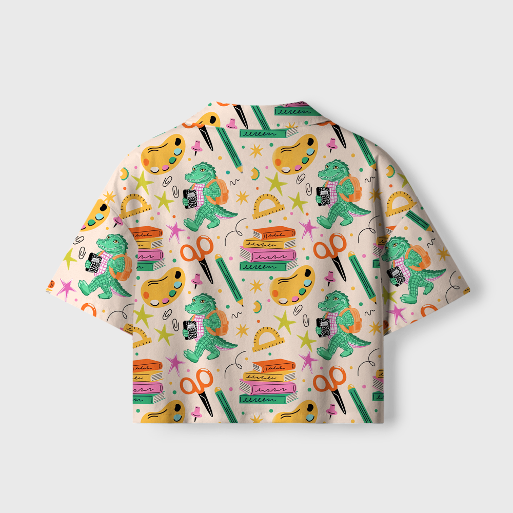 Pagewings Funny Gator Back To School Camp Collar Women's Camp Shirt