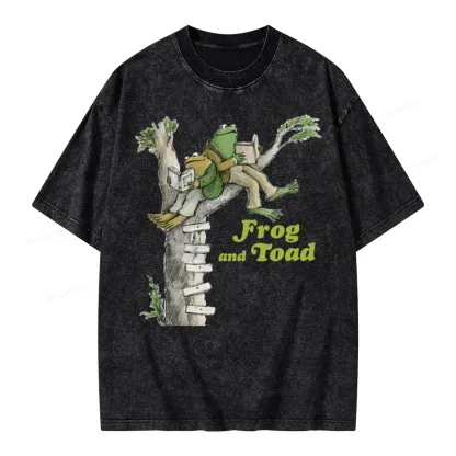 Pagewings Frog and Toad Old Book Unisex Washed T-shirt