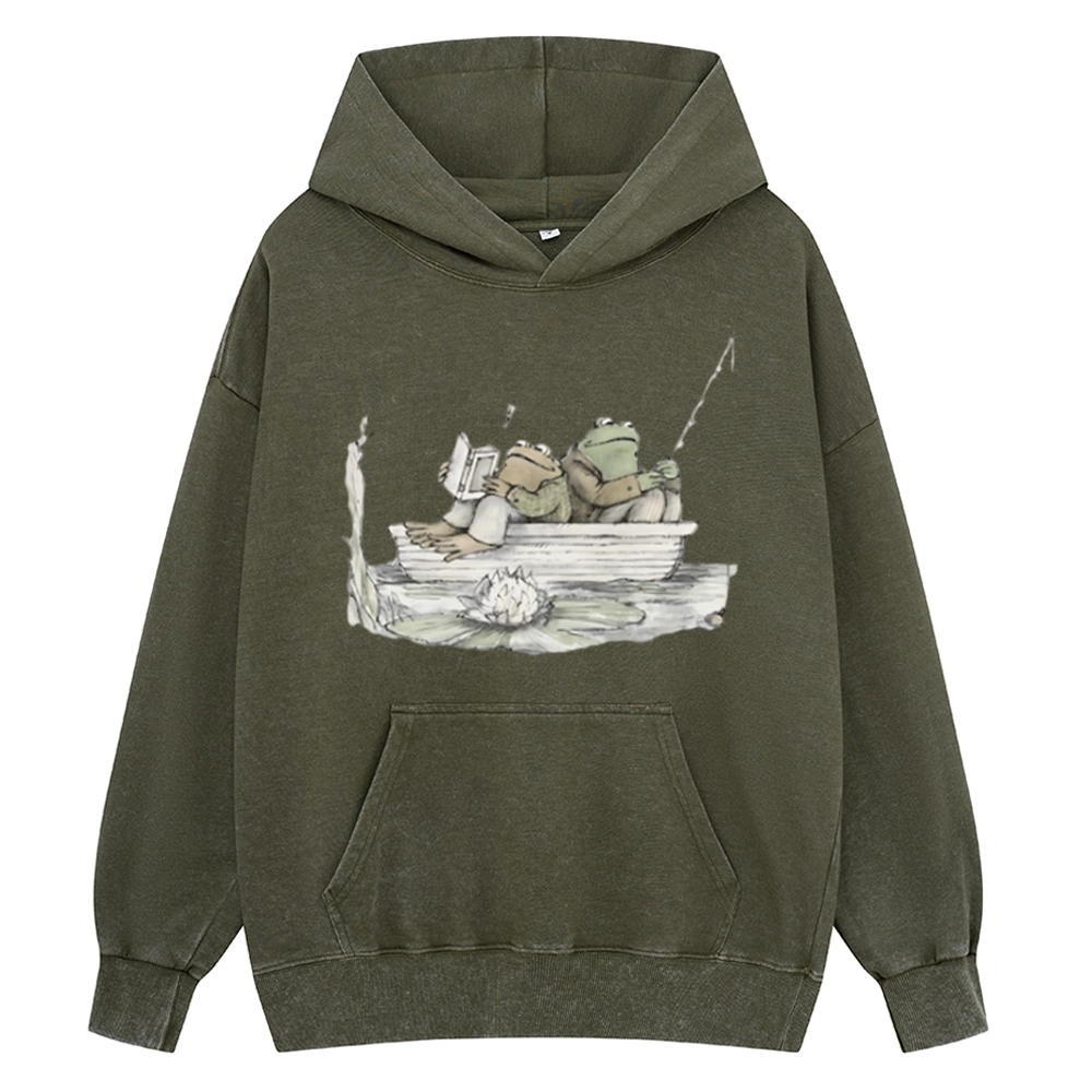 Pagewings Frog Reading Unisex Washed Hoodie
