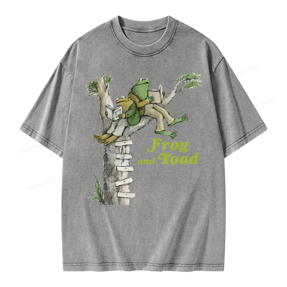 Pagewings Frog and Toad Old Book Unisex Washed T-shirt