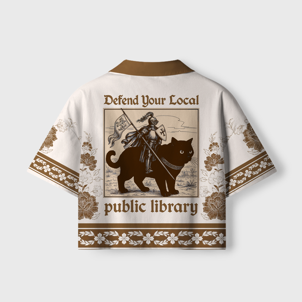Pagewings Defend Your Local Library Camp Collar Women's Camp Shirt