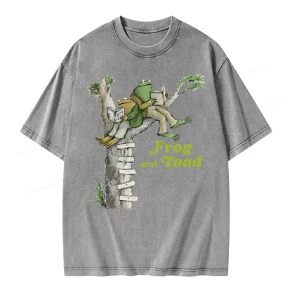 Pagewings Frog and Toad Old Book Unisex Washed T-shirt