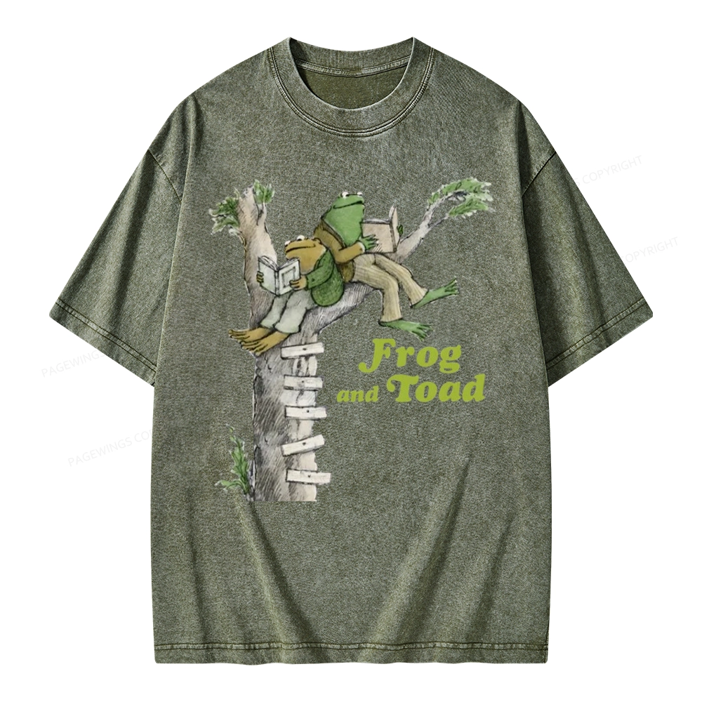Pagewings Frog and Toad Old Book Unisex Washed T-shirt