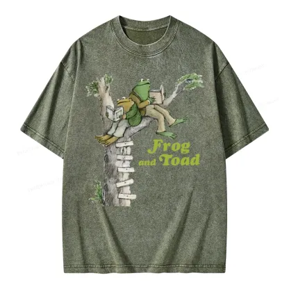 Pagewings Frog and Toad Old Book Unisex Washed T-shirt