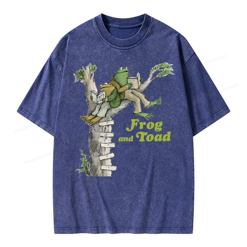 Pagewings Frog and Toad Old Book Unisex Washed T-shirt