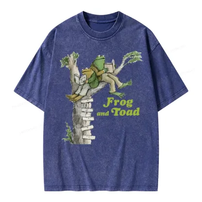 Pagewings Frog and Toad Old Book Unisex Washed T-shirt