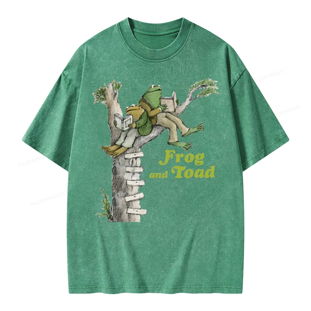 Pagewings Frog and Toad Old Book Unisex Washed T-shirt