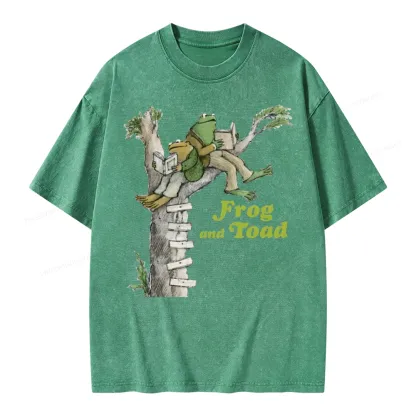 Pagewings Frog and Toad Old Book Unisex Washed T-shirt