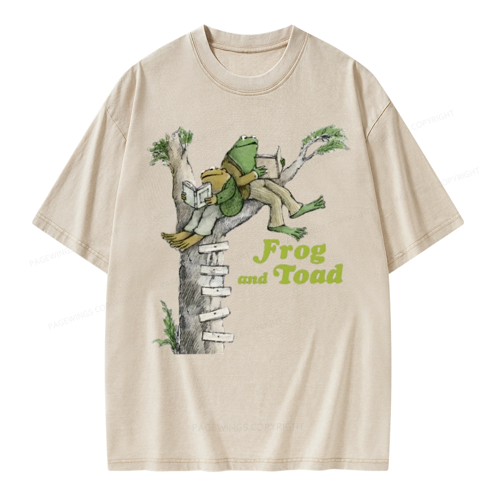 Pagewings Frog and Toad Old Book Unisex Washed T-shirt