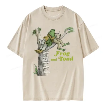 Pagewings Frog and Toad Old Book Unisex Washed T-shirt