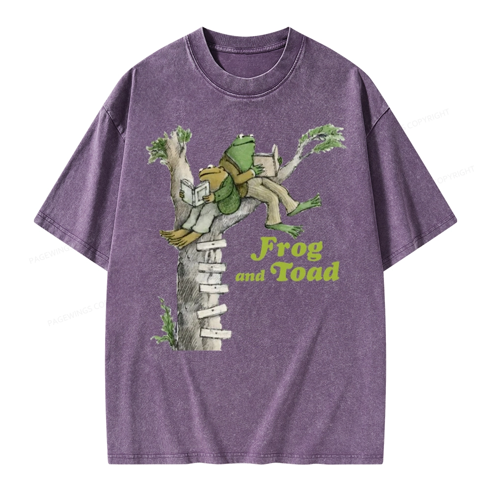 Pagewings Frog and Toad Old Book Unisex Washed T-shirt