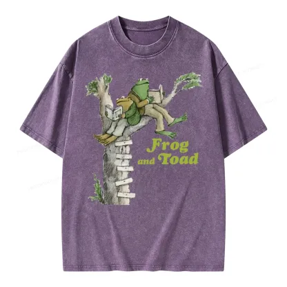 Pagewings Frog and Toad Old Book Unisex Washed T-shirt