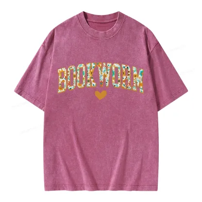 Pagewings Floral Book Worm Lover Unisex Washed T-shirt