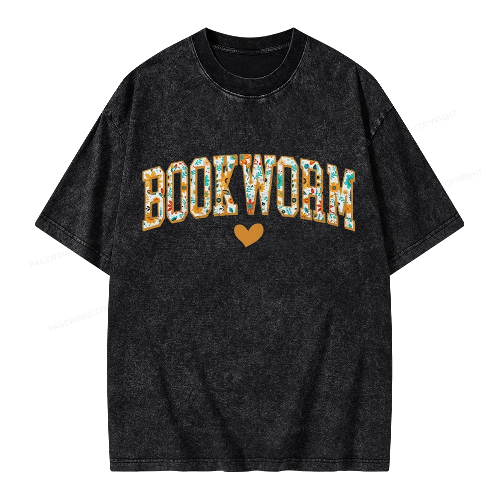 Pagewings Floral Book Worm Lover Unisex Washed T-shirt