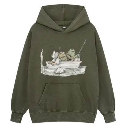 Pagewings Frog Reading Unisex Washed Hoodie