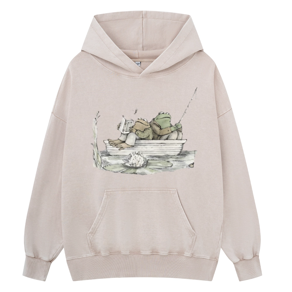 Pagewings Frog Reading Unisex Washed Hoodie