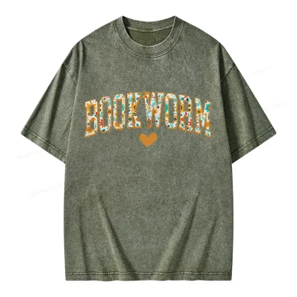 Pagewings Floral Book Worm Lover Unisex Washed T-shirt