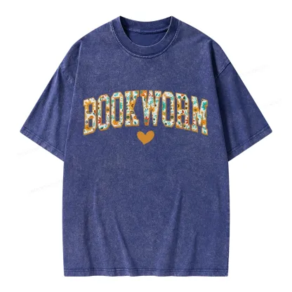 Pagewings Floral Book Worm Lover Unisex Washed T-shirt