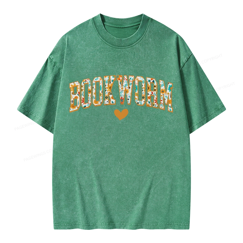 Pagewings Floral Book Worm Lover Unisex Washed T-shirt