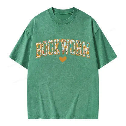 Pagewings Floral Book Worm Lover Unisex Washed T-shirt