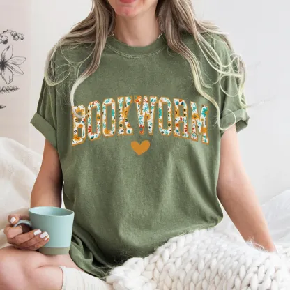 Pagewings Floral Book Worm Lover Unisex Washed T-shirt