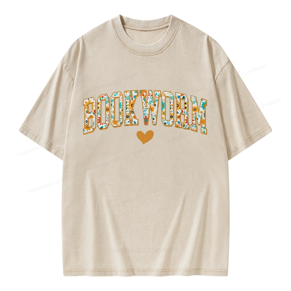 Pagewings Floral Book Worm Lover Unisex Washed T-shirt
