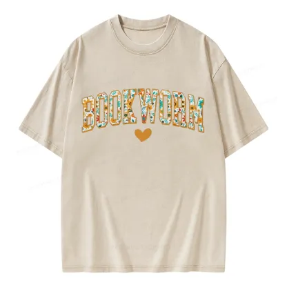 Pagewings Floral Book Worm Lover Unisex Washed T-shirt