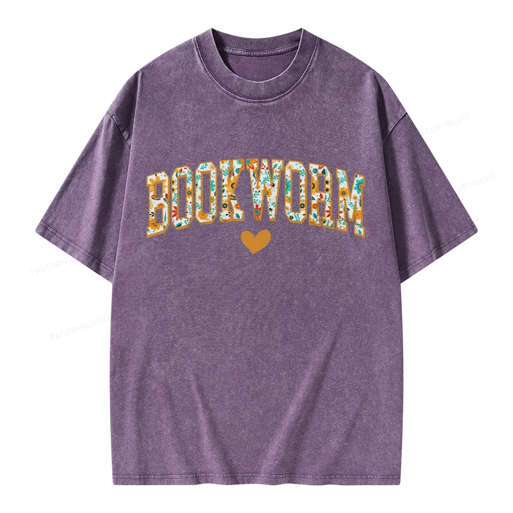 Pagewings Floral Book Worm Lover Unisex Washed T-shirt