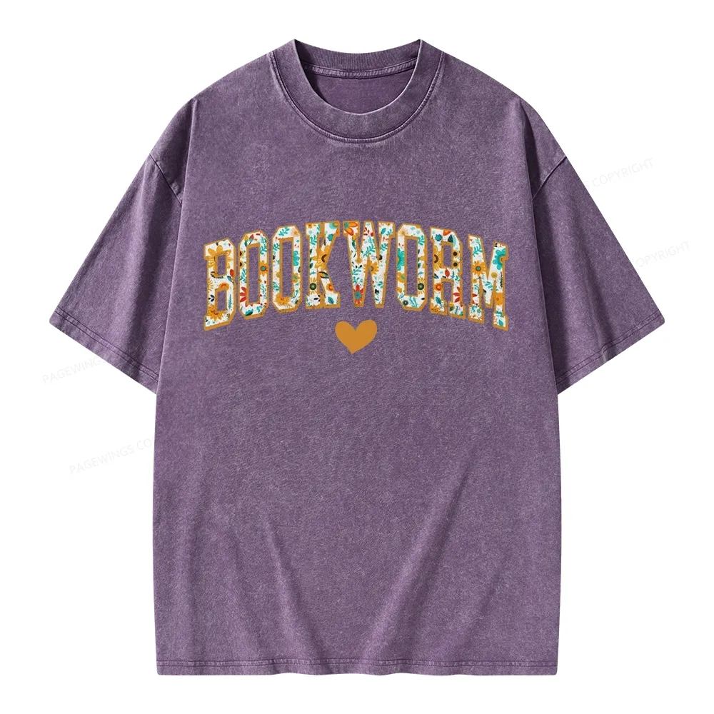 Pagewings Floral Book Worm Lover Unisex Washed T-shirt
