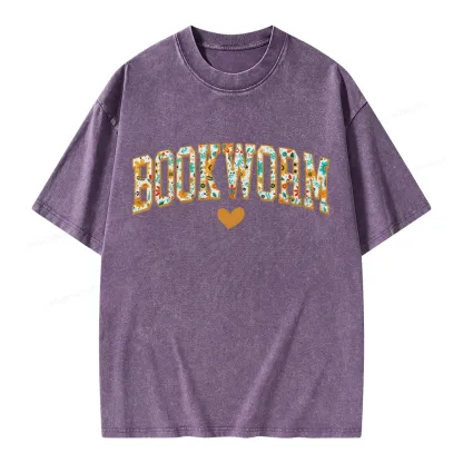 Pagewings Floral Book Worm Lover Unisex Washed T-shirt