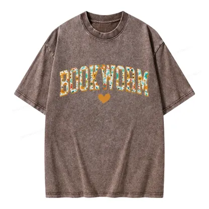 Pagewings Floral Book Worm Lover Unisex Washed T-shirt