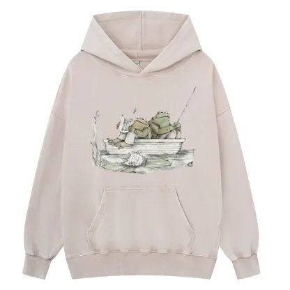 Pagewings Frog Reading Unisex Washed Hoodie