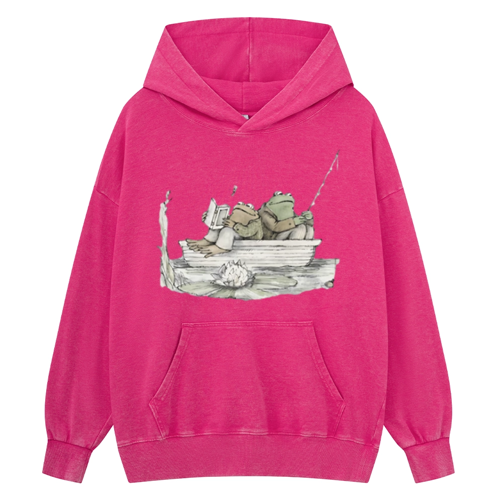 Pagewings Frog Reading Unisex Washed Hoodie