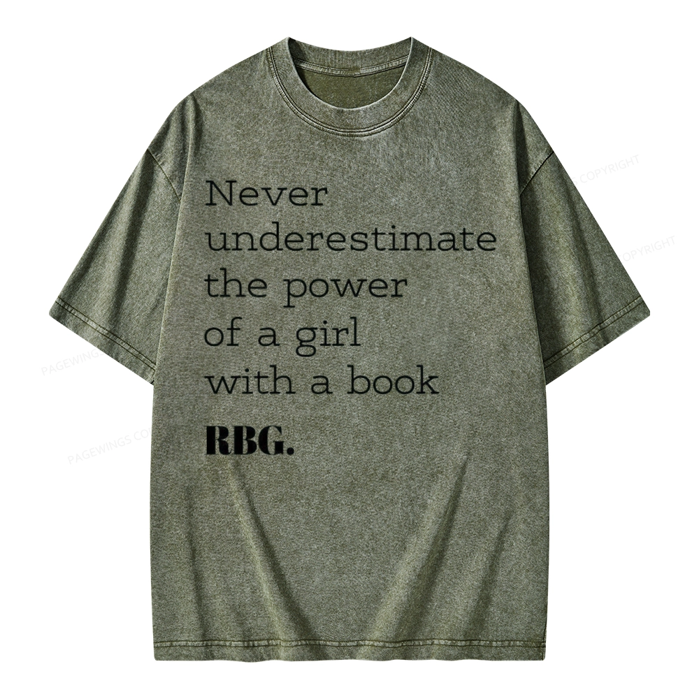 Pagewings Never Underestimate The Power Of a Girl With a Book Unisex Washed T-shirt