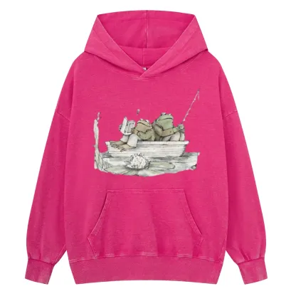 Pagewings Frog Reading Unisex Washed Hoodie