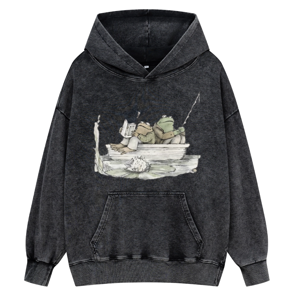 Pagewings Frog Reading Unisex Washed Hoodie