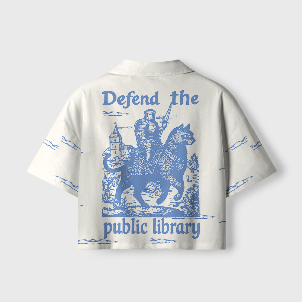 Pagewings Defend Your Local Library Women's Camp Shirt