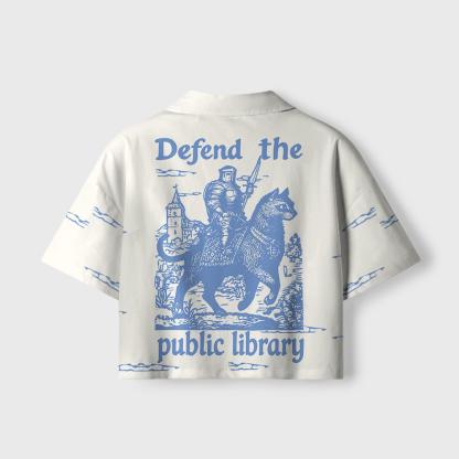 Pagewings Defend Your Local Library Women's Camp Shirt
