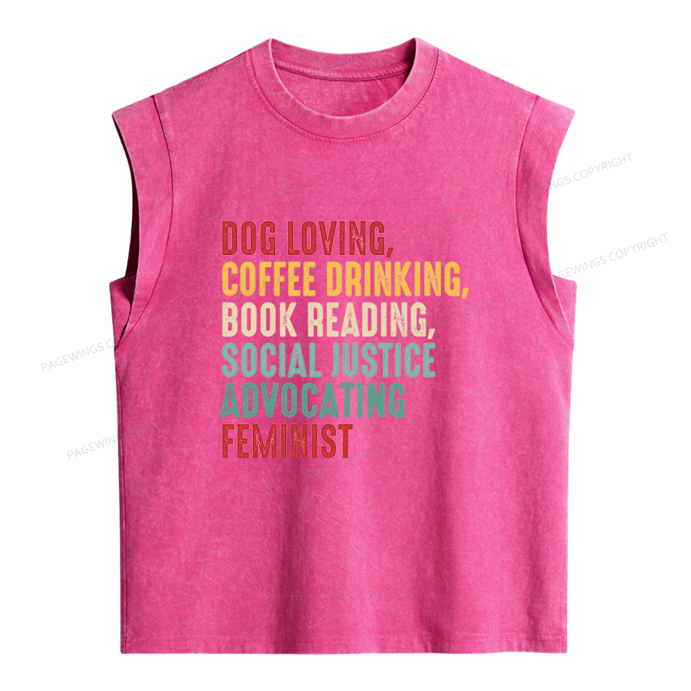 Pagewing Dog Coffee Book Reading Women's Washed Tank Top