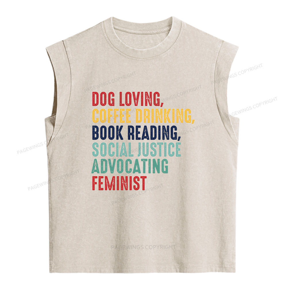 Pagewing Dog Coffee Book Reading Women's Washed Tank Top