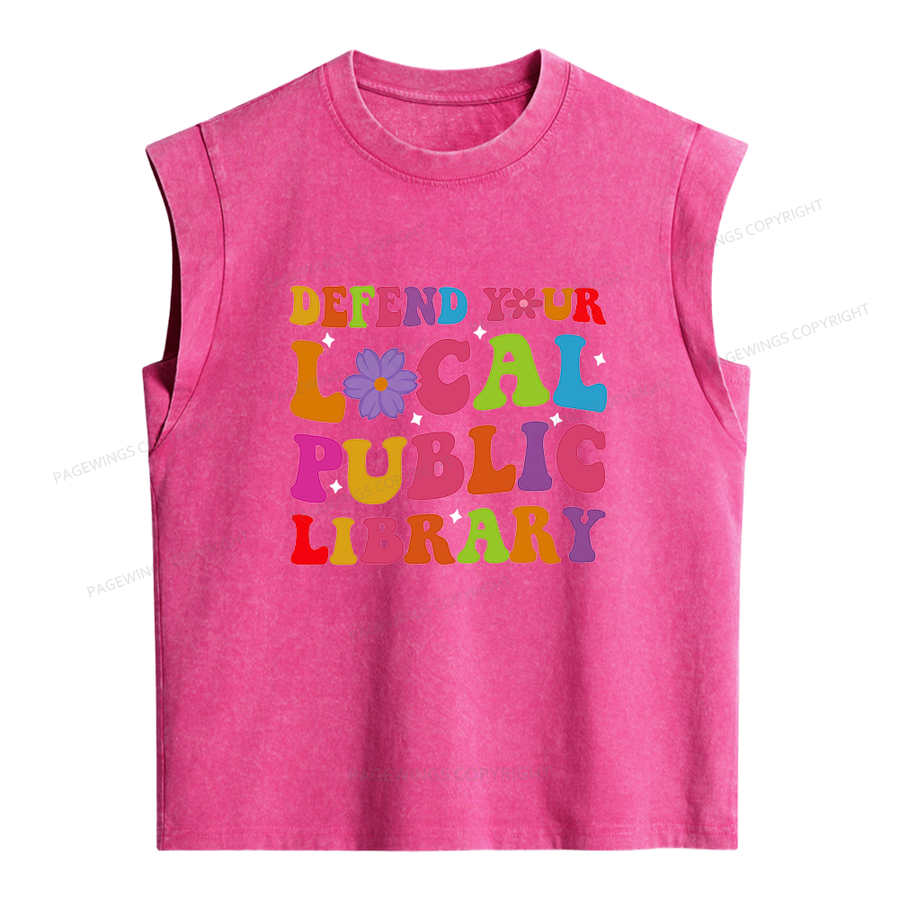 Pagewing Defend Your Local Public Library Women's Washed Tank Top