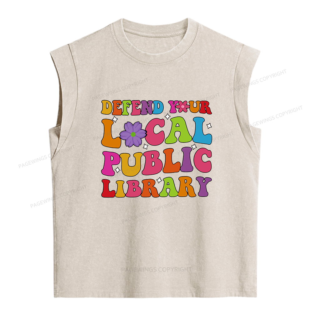 Pagewing Defend Your Local Public Library Women's Washed Tank Top