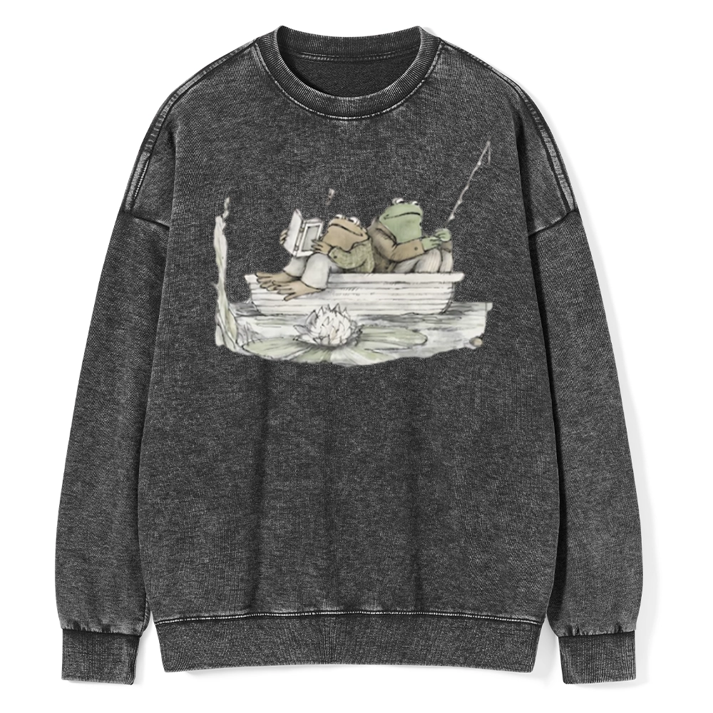 Pagewings Frog Reading Unisex Washed Sweatshirt