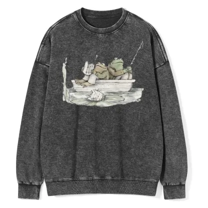 Pagewings Frog Reading Unisex Washed Sweatshirt