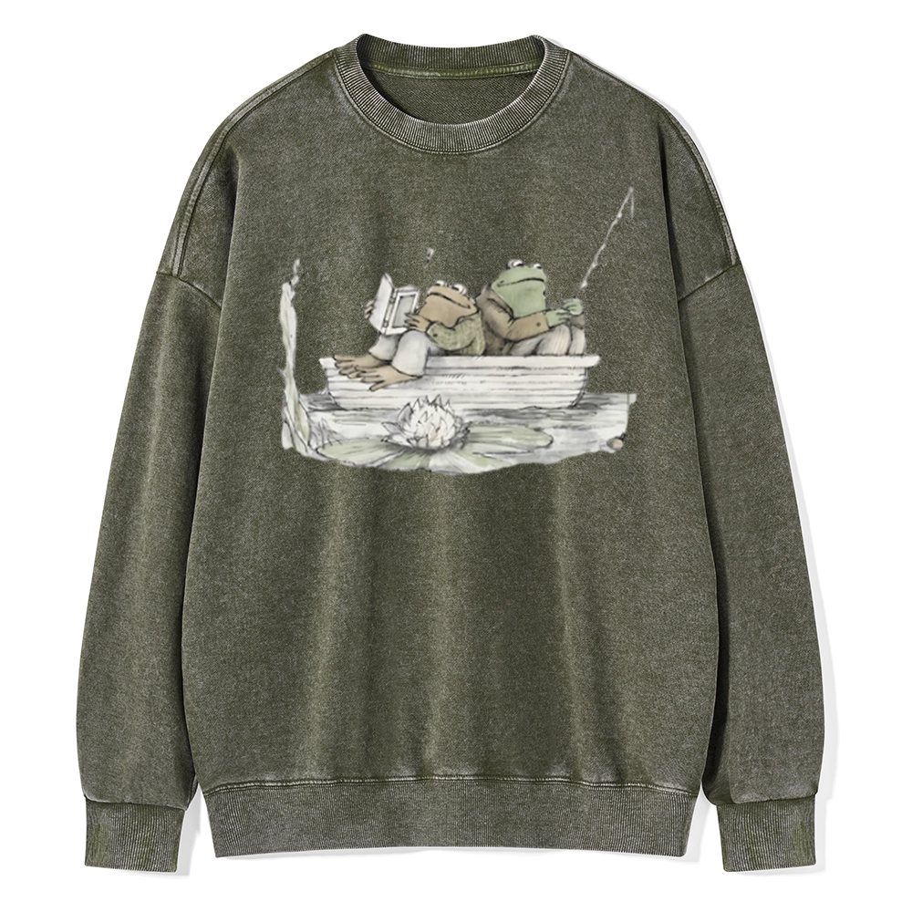 Pagewings Frog Reading Unisex Washed Sweatshirt